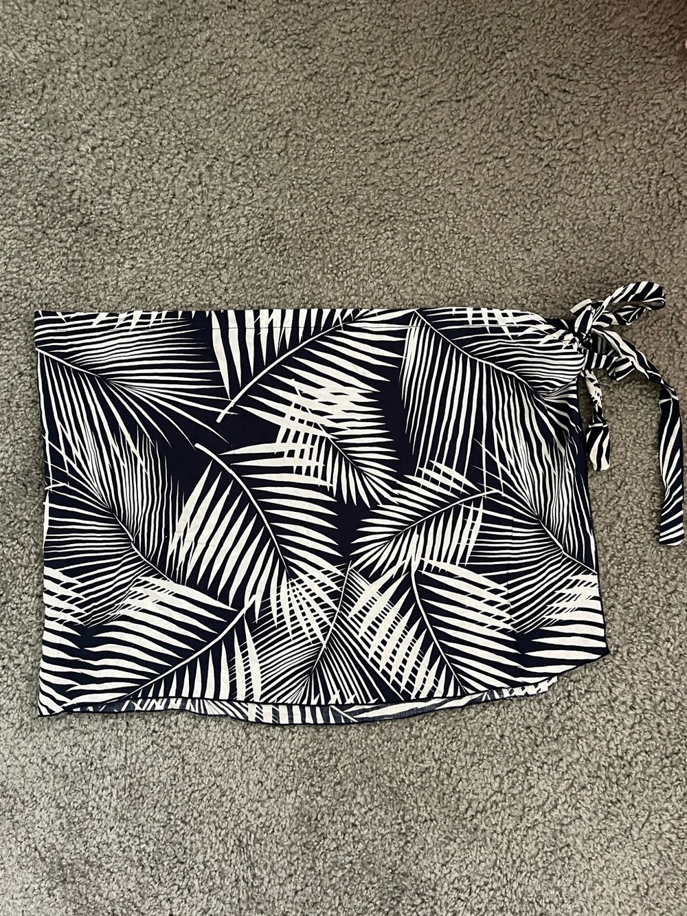 Hula Bay Navy and White Palm Leaf Sarong Cover-Up Wrap Skirt